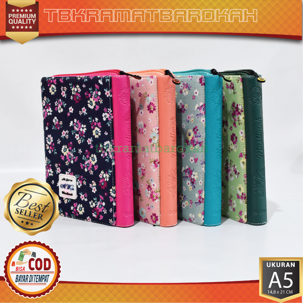 Al Quran Al Wafa Cover Bunga Tanpa Terjemah Resleting A5 Bahan Kain Ukuran 15cm X 21cm