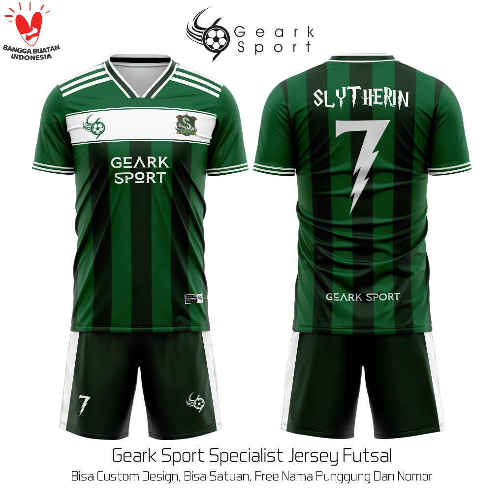 Jersey Baju Futsal / Sepak Bola Terbaru Motif SLYTHERIN  Full Printing Free Nama Dan Nomor Punggung