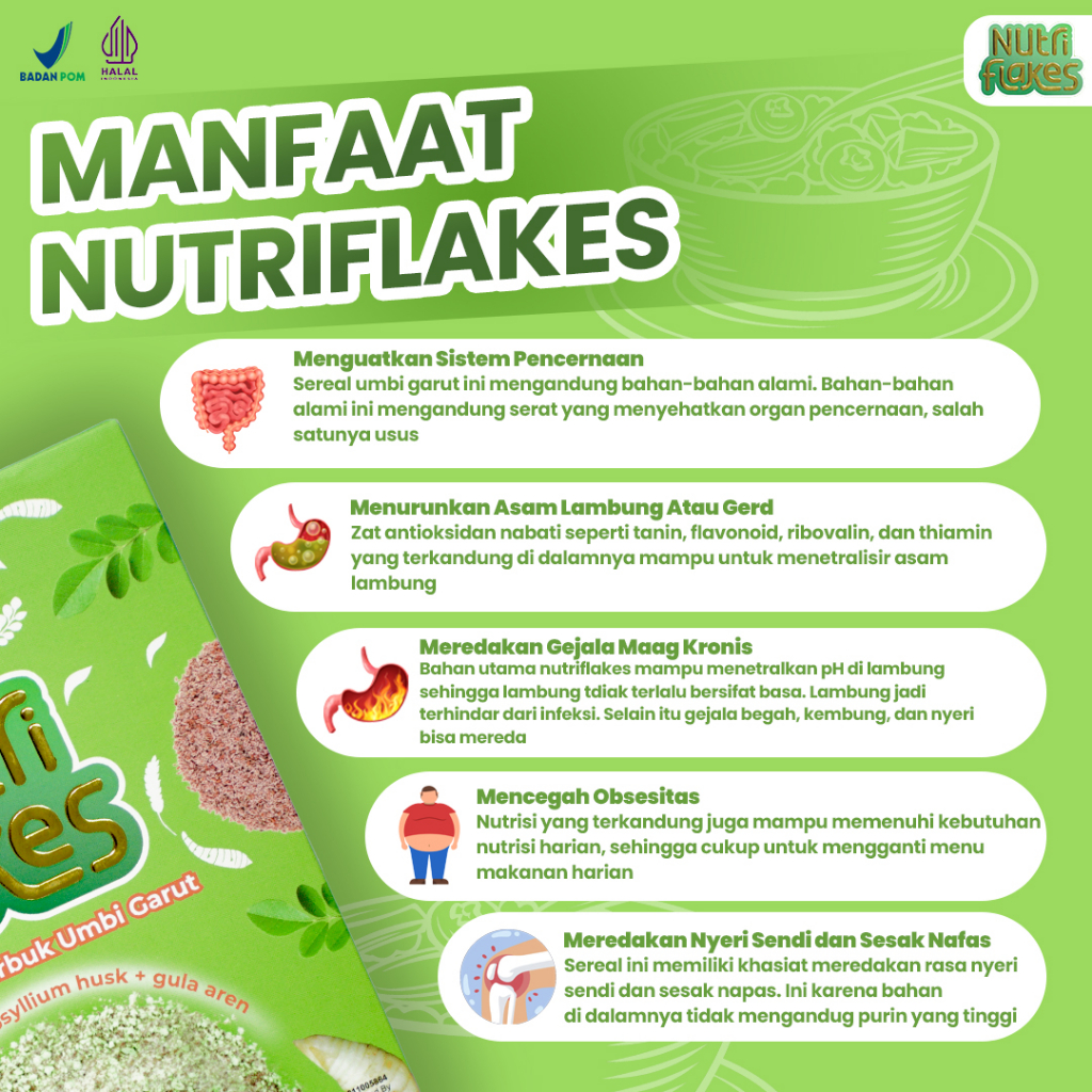 NUTRIFLAKES Sereal Umbi Garut Original | Atasi Masalah Pada Lambung | Maag Gerd &amp; Asam Lambung