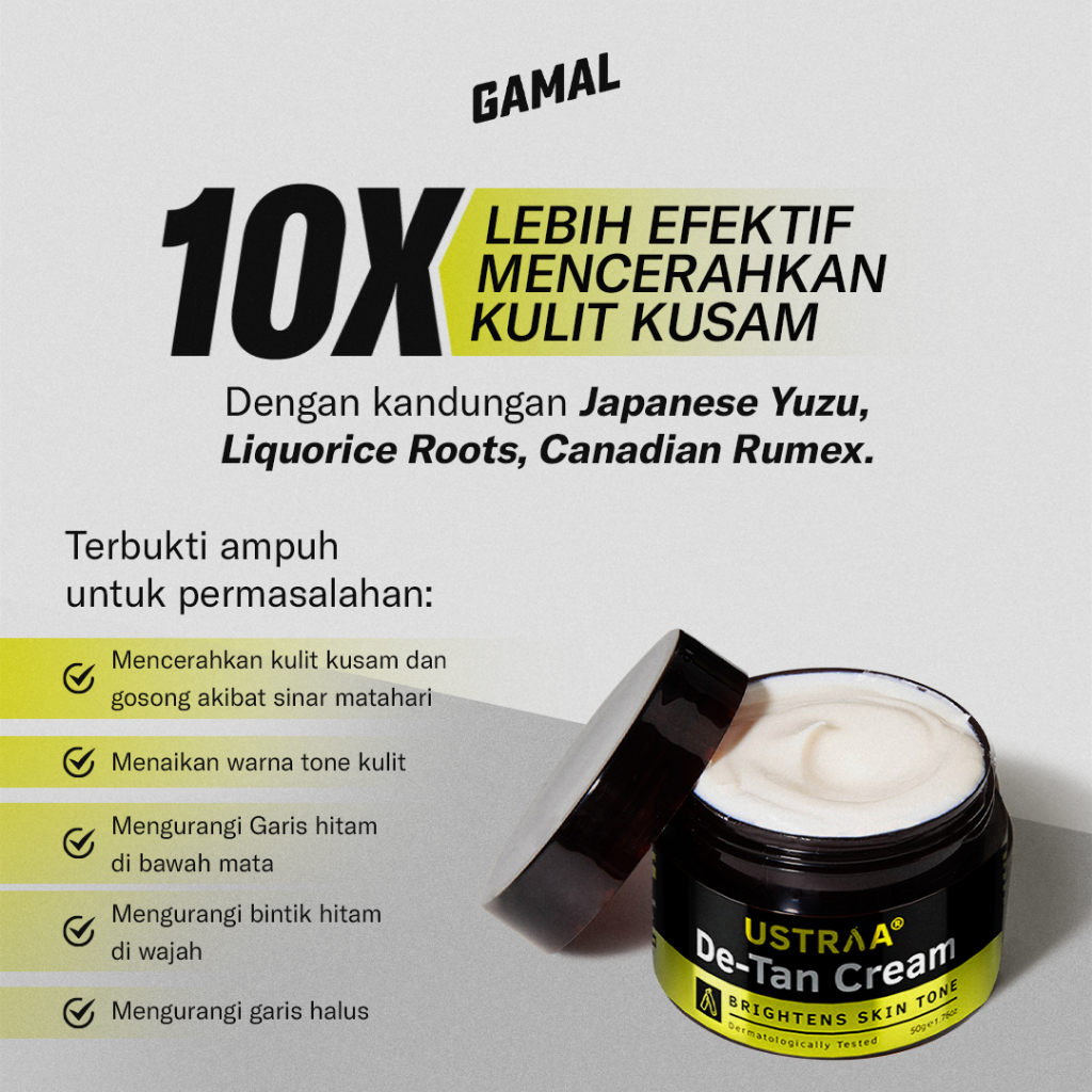 Cream Pelembab Pencerah Pemutih Wajah Pria Ustraa De-Tan Krim 50gr