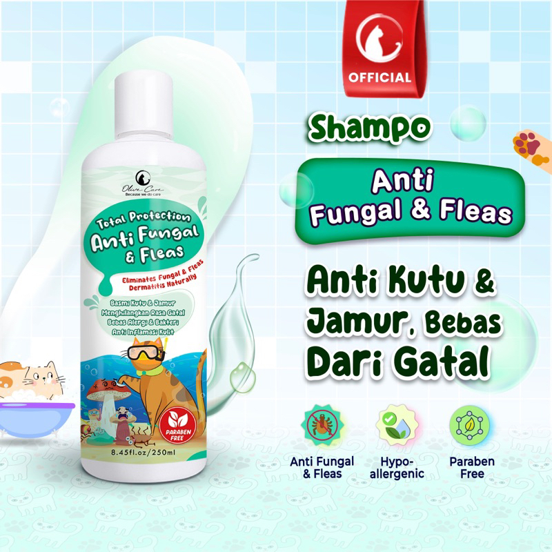 Olive Care Shampo shampoo kucing Anti fungal and fleas 60 ml 100ml anti jamur dan kutu