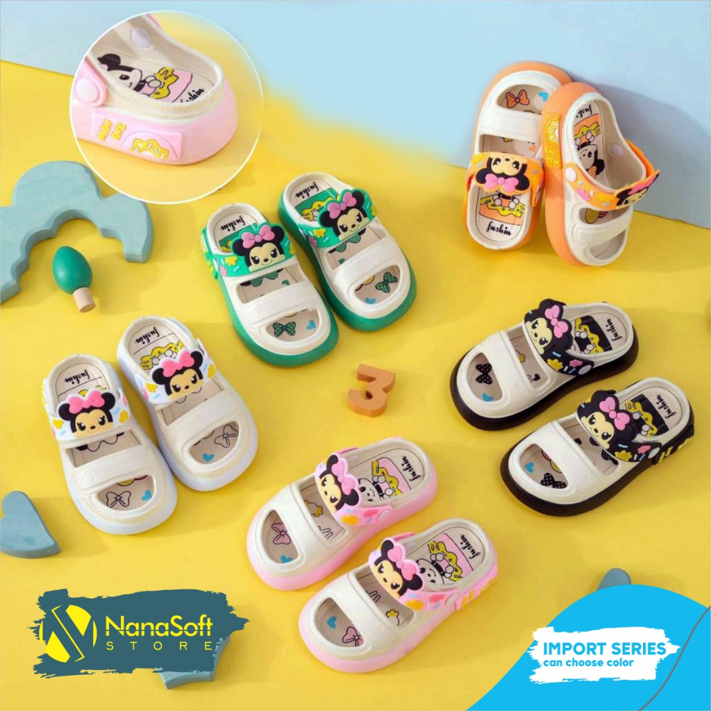 Sandal Selop Wedges Anak Perempuan/Cewek/Wanita Jelly Karet Tali Motip Minie - Nanasoft Store