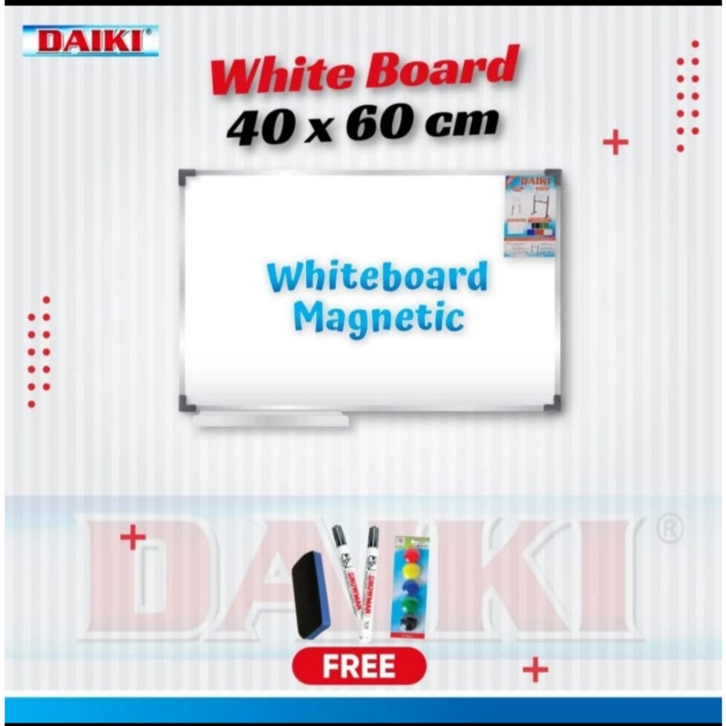 

Daiki Whiteboard Magnetic Single Face Gantung uk 40 x 60 cm / 45 x 60 cm.