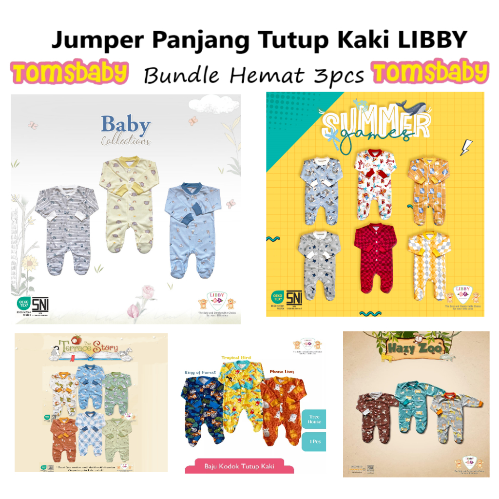 [TOMS] [BUNDLE HEMAT 3pcs] LIBBY (3pcs) Jumper Panjang Tutup Kaki Bayi Motif Terbaru Grosir