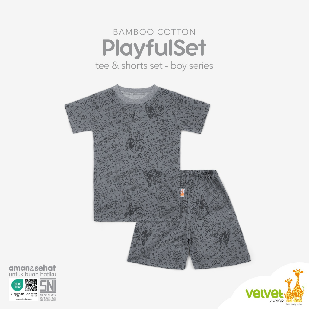 VELVET Junior Bamboo Cotton Stelan Pendek BOY GIRL Series Playfull Set Bayi Anak