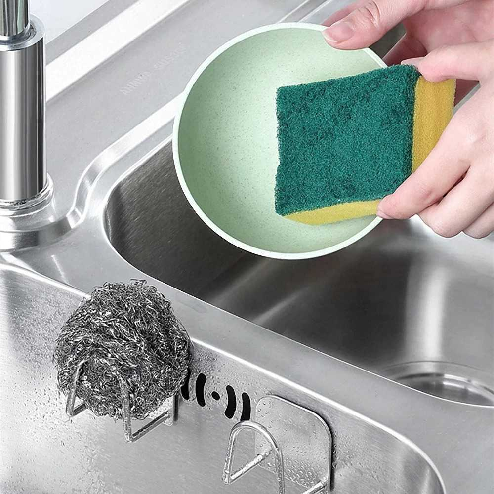 Gantungan Dapur Stainless Steel Kitchen Sponge Holder Tempat Gantung Alat Dapur Rekat Kuat Anti Lepas Berkualitas