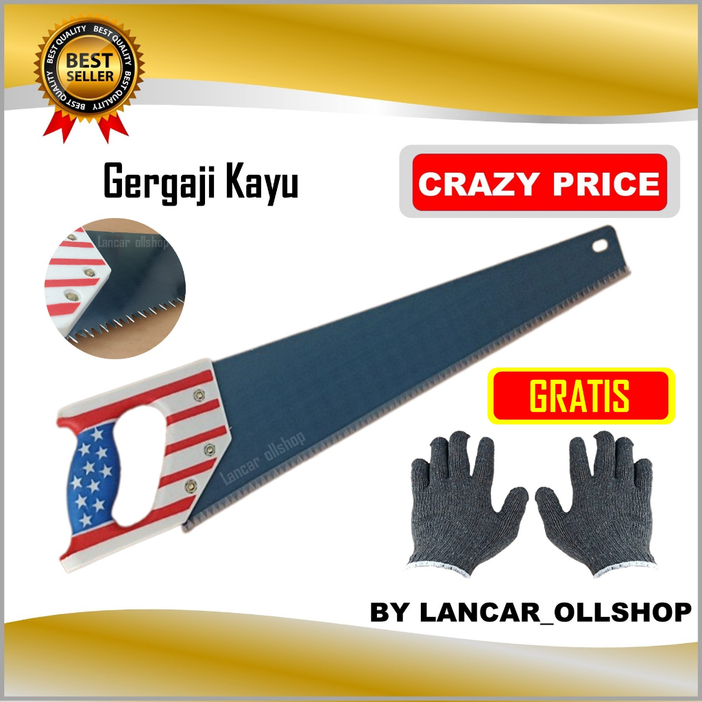 Gergaji Kayu Motif USA 18 inch / Gergaji Gagang Karet / Gergaji Tukang