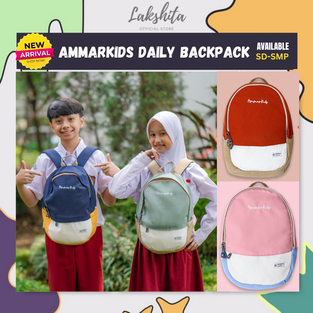 AMMARKIDS Tas Ransel Sekolah Anak Unisex Perempuan dan Laki Laki SD SMP Ransel Daily Backpack 2 In 1 Model Terbaru Kualitas Prmium Terbaik Motif Lucu Warna Polos Hitam Biru Navy Pink Hijau Tosca Merah Bisa COD