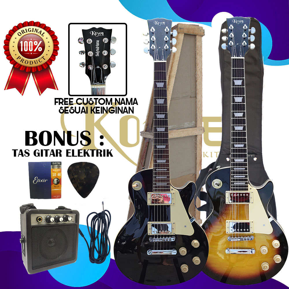 Gitar Listrik Original model lesspaul Merk KOWE Free Packing Kayu Spesial Bonus
