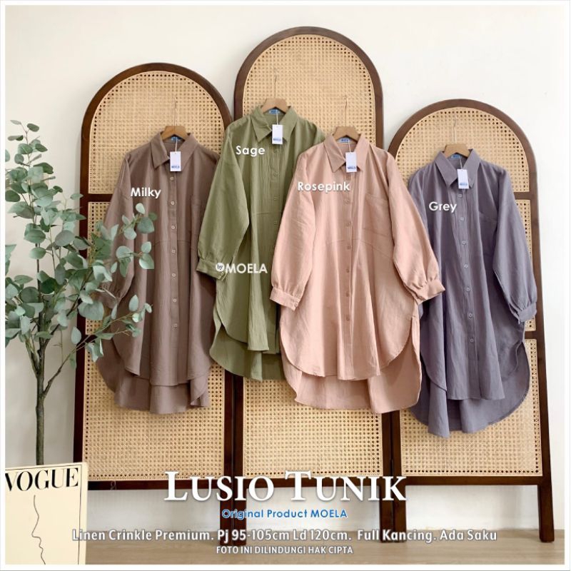 LUSIO IVORY TUNIK POLOS  BY MOELA | TUNIK LINEN CRINKLE  KERJA | KEMEJA LINEN PREMIUM