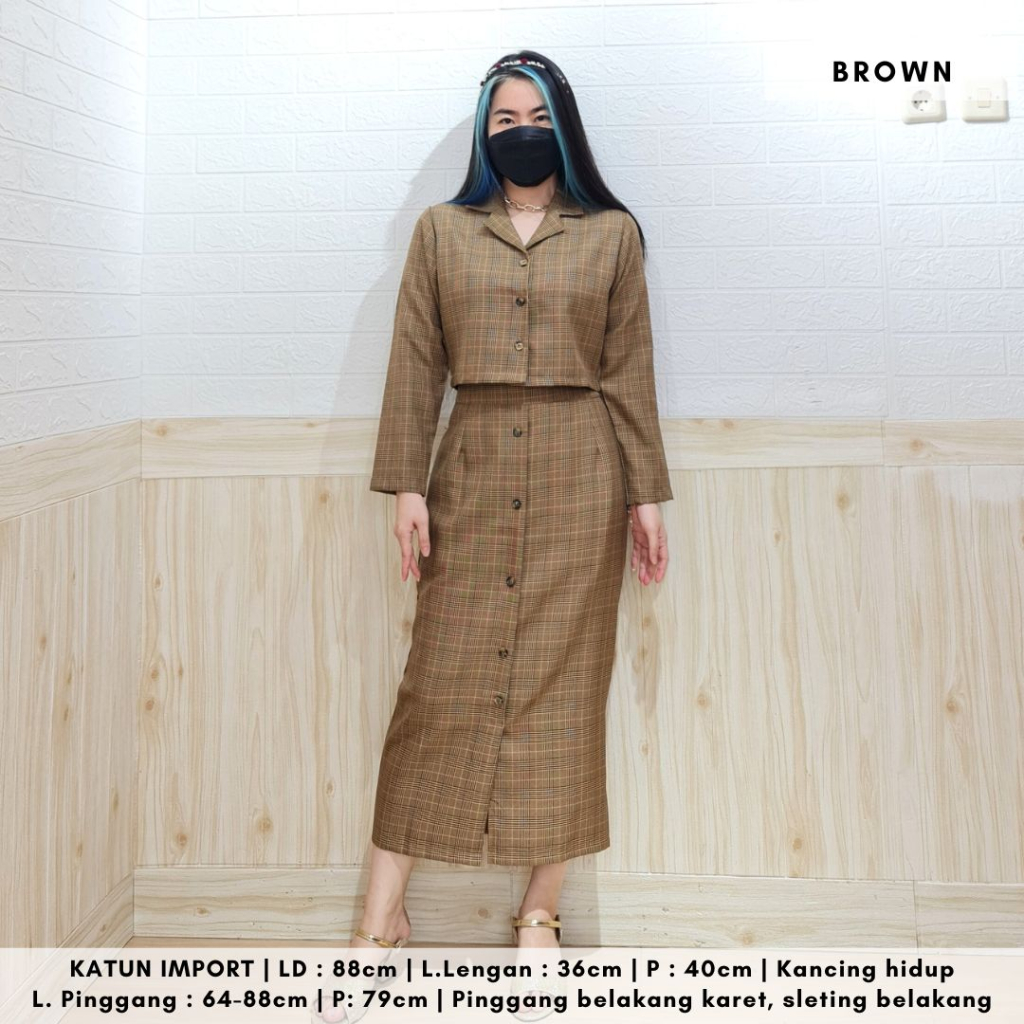 4846 Mille Plaid Long Sleeves Skirt One Set Import Set Rok