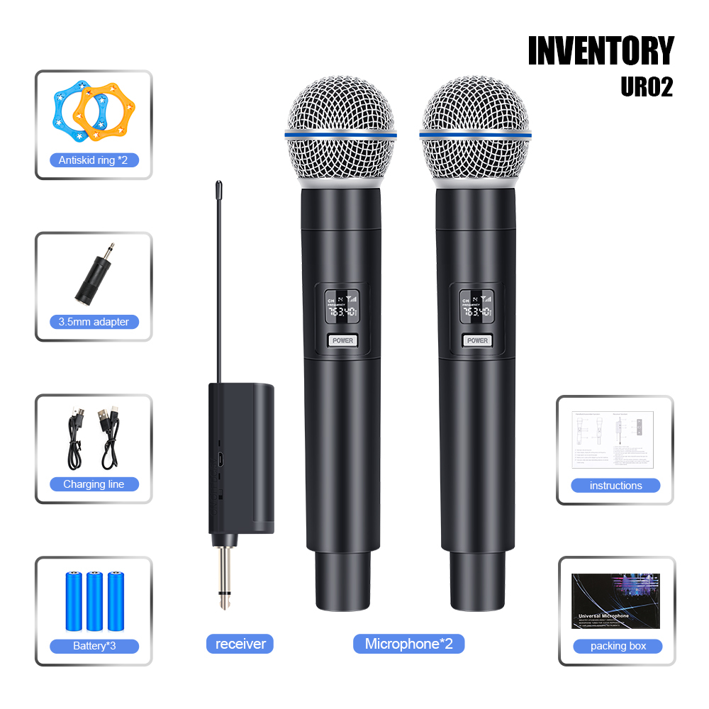 URO1/URO2 mikrofon nirkabel isiulang mikrofon genggam penyebaran UHFPasang dan mainkan Peralatan BernyanyiPeralatan Audio Hiburan Rumah