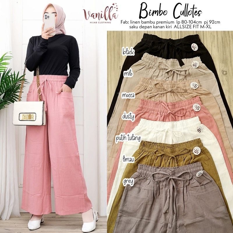 Celana Kulot Basic Linen Crinkle Premiun Murah Bimbo Cullotes