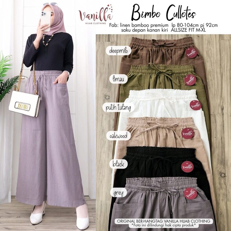 Celana Kulot Basic Linen Crinkle Premiun Murah Bimbo Cullotes