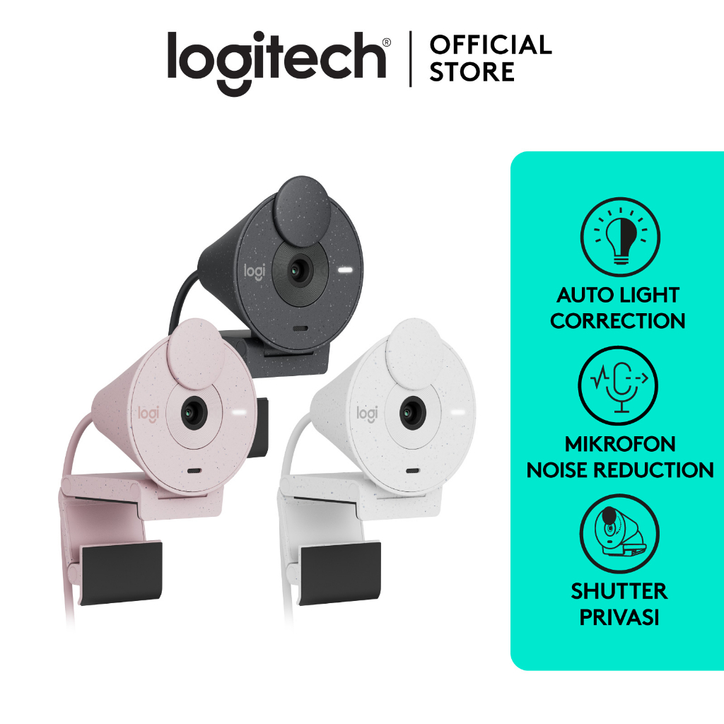 Logitech Brio 300 Webcam Full HD dengan Shutter Privasi, Mikrofon Noise Reduction, USB-C, serta bers