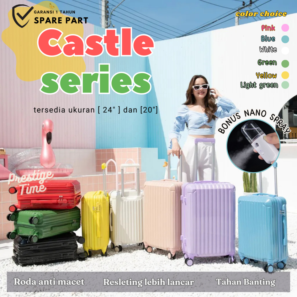 Koper Kabin Cabin Bagasi 20 24 Inch Castle Venus Warna Pastel Impor Korea Anti Pecah Luggage Suitcase Koper USB Umroh Traveling Jalan Jalan Healing Murah