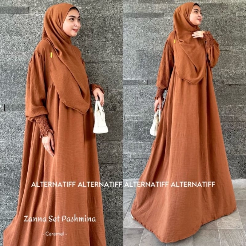 Zanna Setelan Gamis Dress & Pasmina - INGGITA LABEL