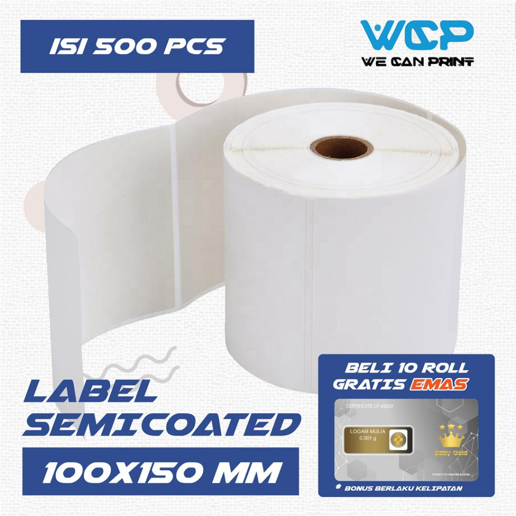 

Label Sticker Semicoated 100x150mm Stiker Barcode 100x150 mm Semicoated isi 500 pcs