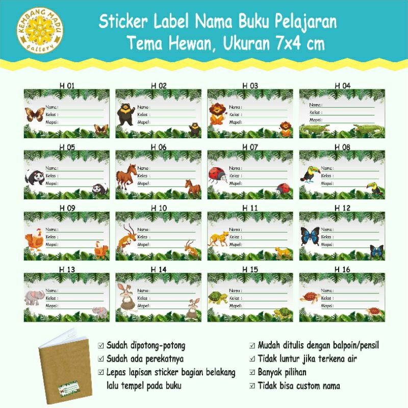 

Sticker Label Nama Buku Pelajaran Tema Hewan