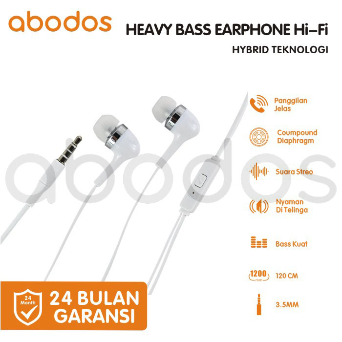 Abodos Earphone Bass Line PVC Dengan Panjang 1.2M