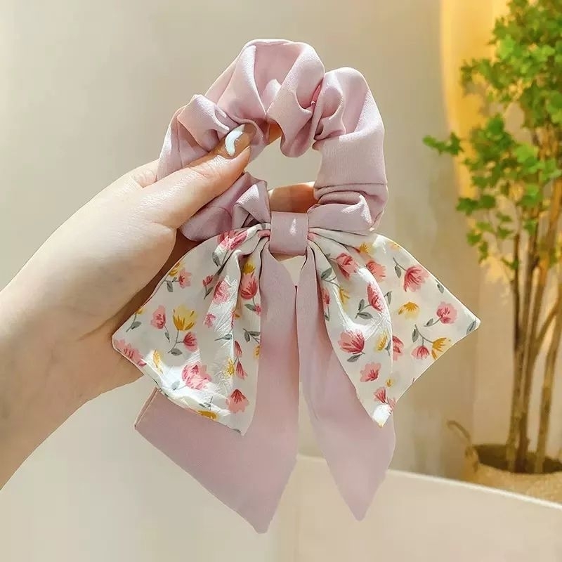 spring scrunchie / ikat rambut pita kain satin korea / scrunchie kunciran rambut anak