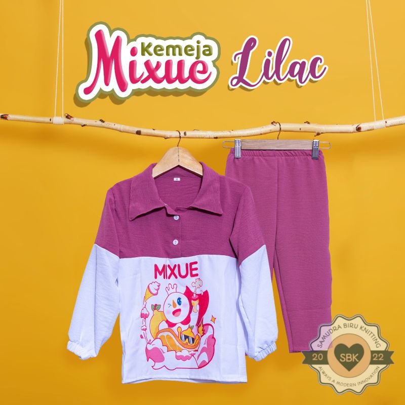 Setelan Mixue Anak Perempuan KEMEJA Crinkle Viral Mixue | Baju Kemeja Anak Bahan Crinkle Airflow