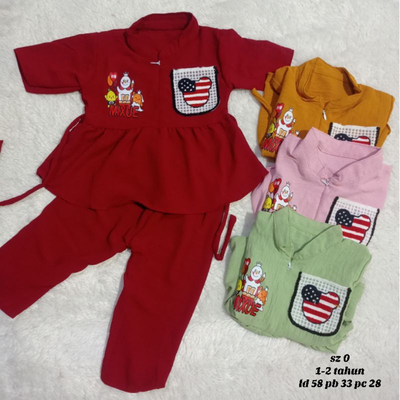 setelan anak 1-2 tahun crinkle motif mixue/setelan mixue/setelan crinkle anak