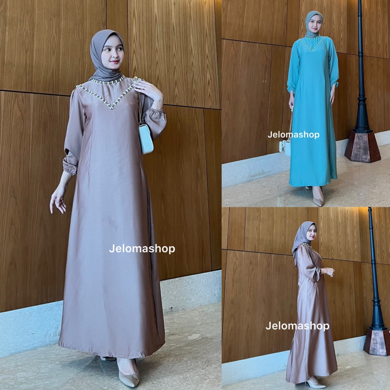 Rahel dress satin silk gamis kondangan gaun pesta