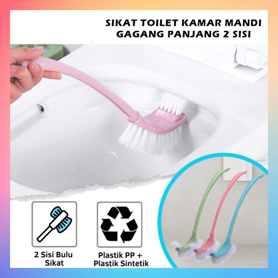 Sikat Toilet 2 Sisi Gagang Panjang / Alat Gosok Lantai Kamar Mandi Kloset / Long-Handled Toilet Brush Double-Sided / Sikat Pembersih WC Closet Sudut 2 Sisi Melengkung Lengkung Bengkok Serbaguna