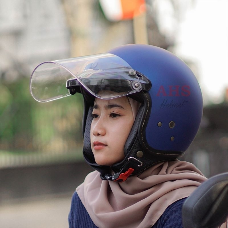 Helm bogo Retro Carglos Kaca Datar Flat Injax Silver Pelangi Clear