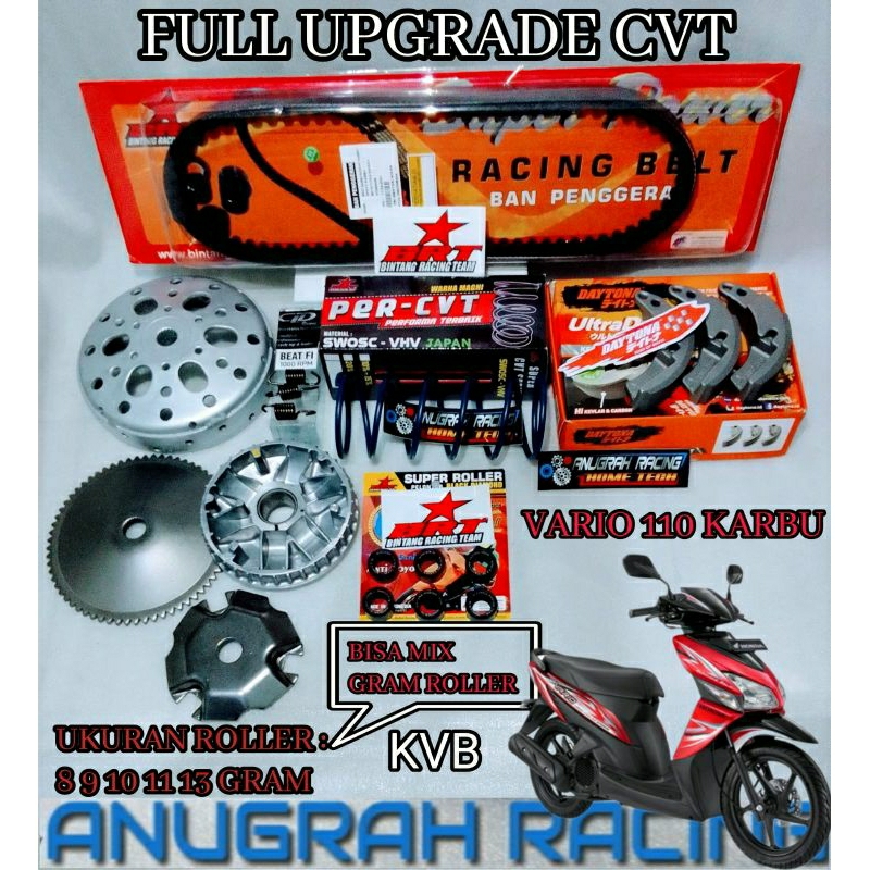 FULL UPGRADE CVT KIRIAN ANTI GREDEK AKSELERASI KVB VARIO 110 KARBU VARIO 110 LAMA CBS CW TECHNO SPAC