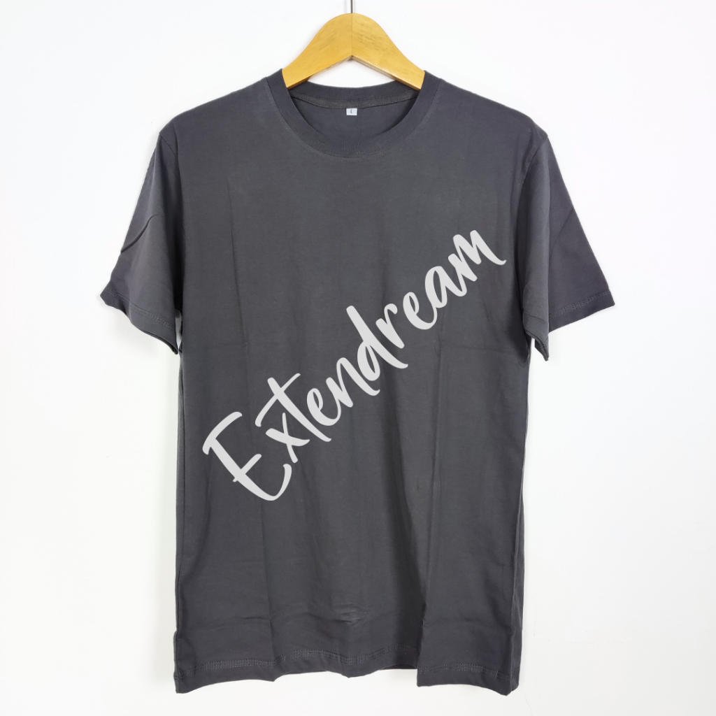 Extendream Kaos Polos Oblong Lengan Pendek Warna Abu Tua Solid Cotton Combed 30s Unisex Pria Wanita