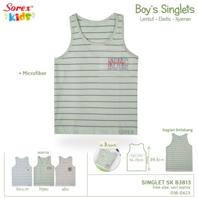 Sorex kids singlet anak laki  SK B 3812 /B 3813 M,L,XL harga perbiji bukan per pak