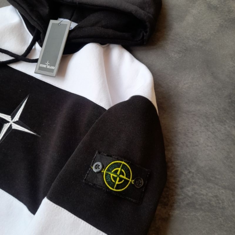 JAKET HOODIE SWEATER STONE ISLAND STRIP BIG LOGO HITAM FULLTAG &amp; LABEL