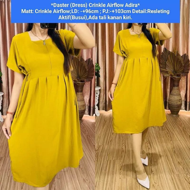 Adira daster crinkle airflow retsleting depan busui frenly dress crinkle polos