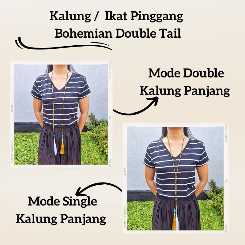 Kalung / Ikat Pinggang Bohemian Double Tails / Kalung Cewek Lucu / Kalung Manik Khas Bali / Craftdewata