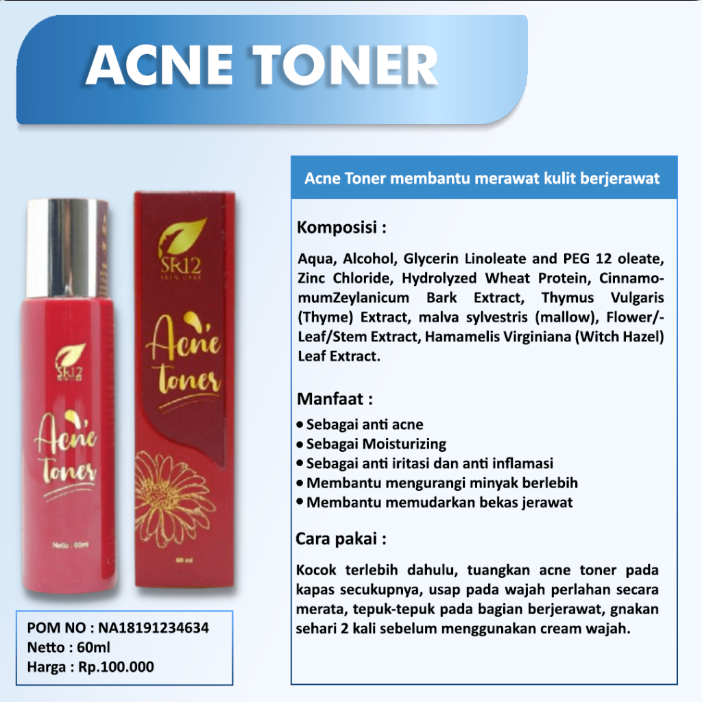 Acne Toner SR12 - Penghilang Jerawat Membandel Merawat Kulit Berjerawat Membersihkan Kotoran &amp; Minyak Pada Kulit Wajah