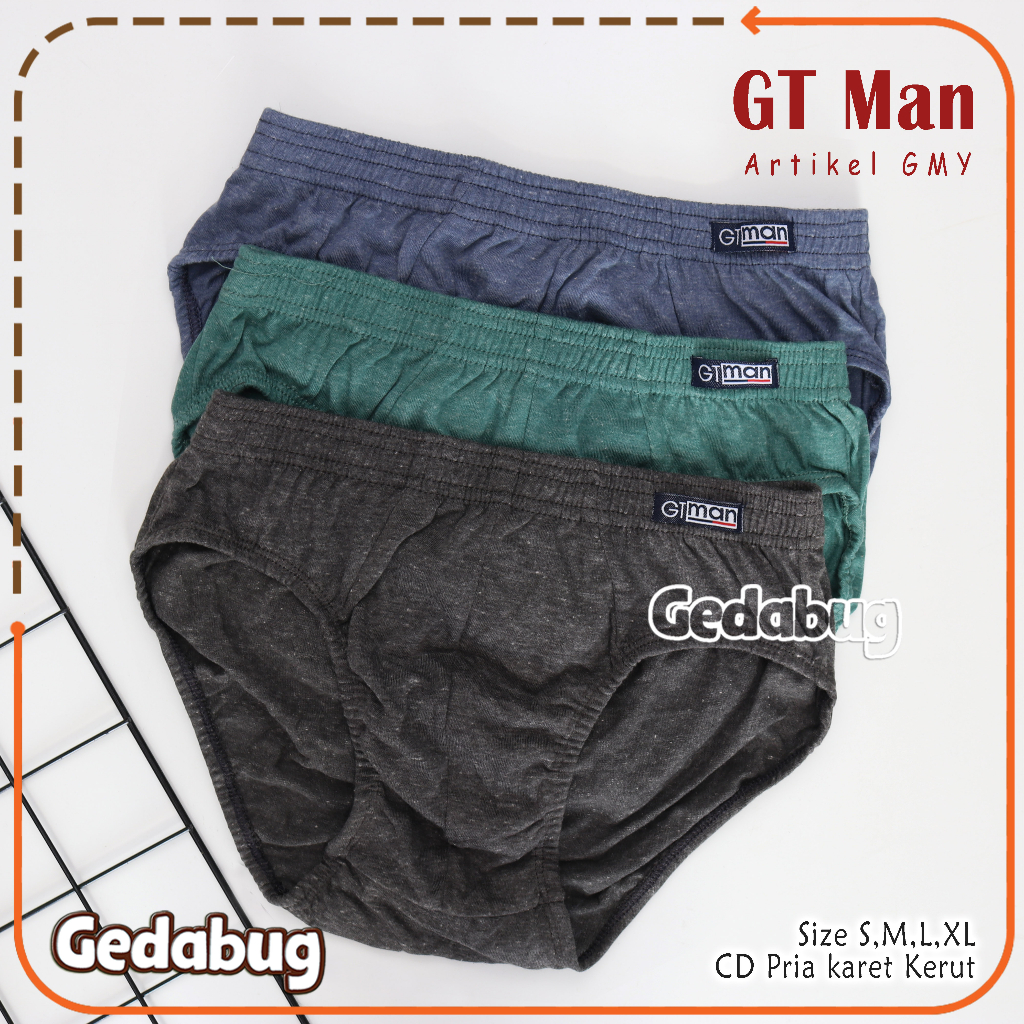 3 Pcs - CD Pria GT Man GMY | Celana dalam pria segitiga karet Kerut | Gedabug