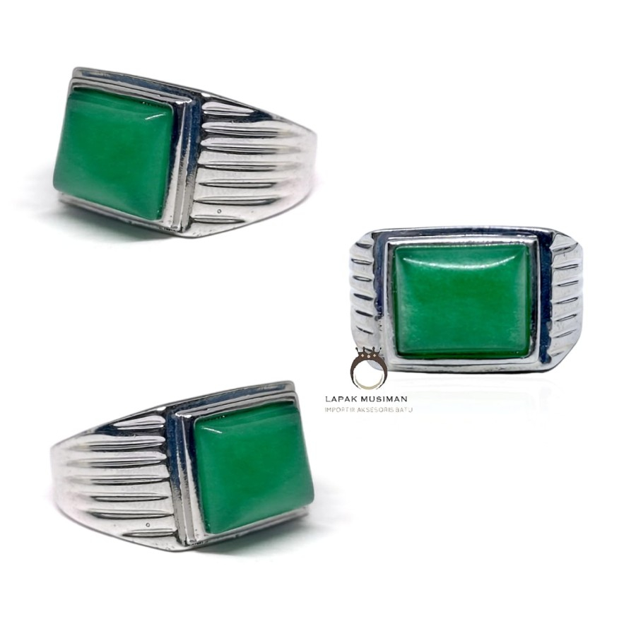Cincin Pria Batu Giok Burma Hijau Perak Silver