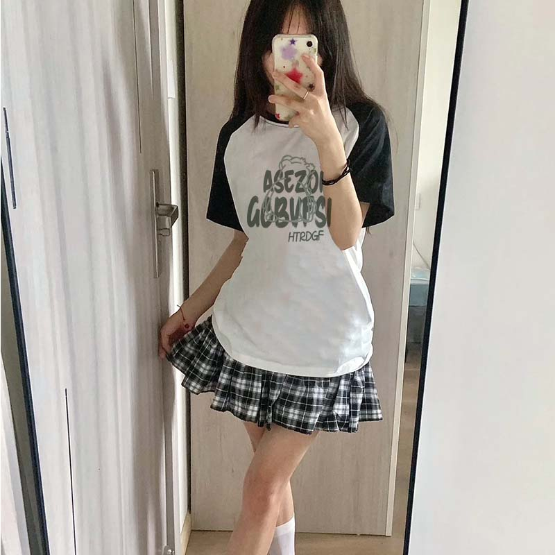 Korean Style 100% Katun Graphic Tee Baju Wanita Letter Atasan Wanita Oversize Kaos Putih T-shirt