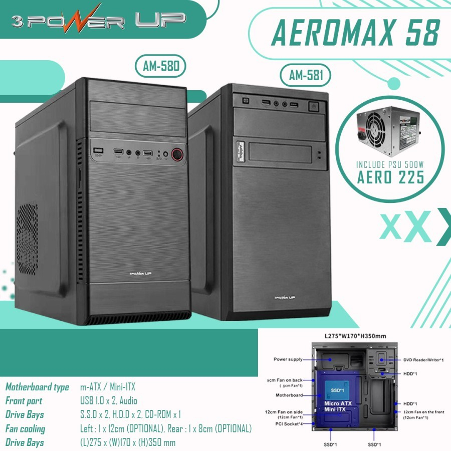 Casing CPU / Case Power UP Micro-ATX With PSU 500W