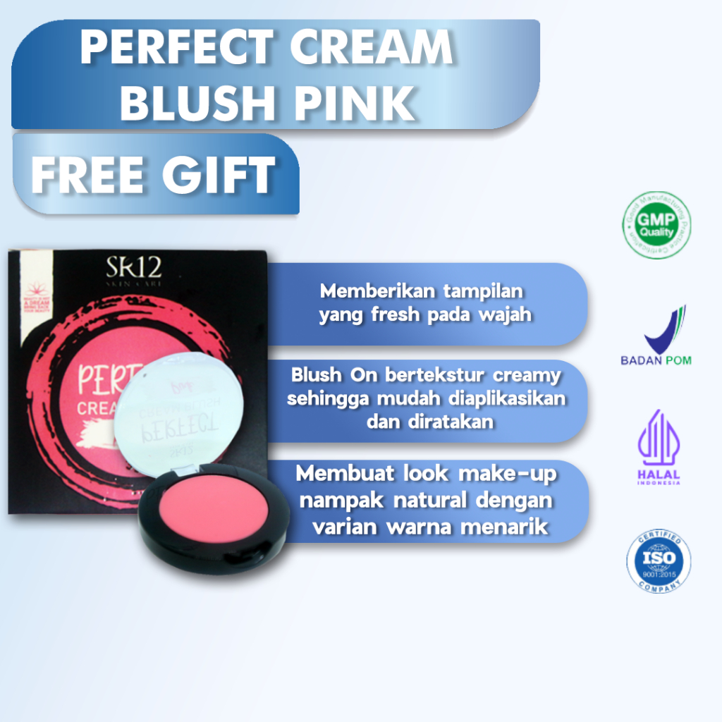 Perfect Cream Blush On SR12 Pemerah warna pink dan peach perona pipi | BlushOn membantu menutupi bekas jerawat dan noda hitam di wajah