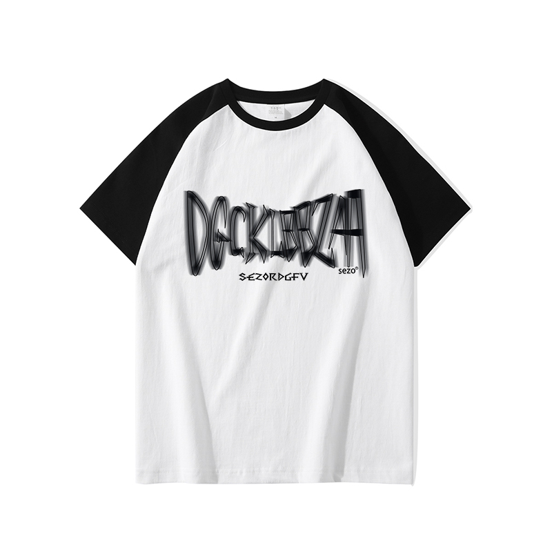 Baju Kaos Wanita Retro Lengan Raglan Oversize Letter Motif Graffiti T-Shirt Kekinian Import Kaos Basic