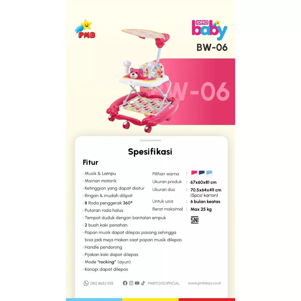 Baby Walker IORA PMB BW-01 Musik &amp; Lampu Alat Belajar Jalan Bayi mainan anak