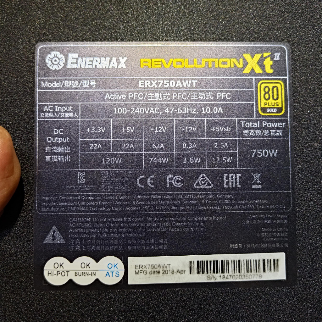 Enermax 750W Gold 750 W Modular Revolution XT ii 2 80 Plus PSU