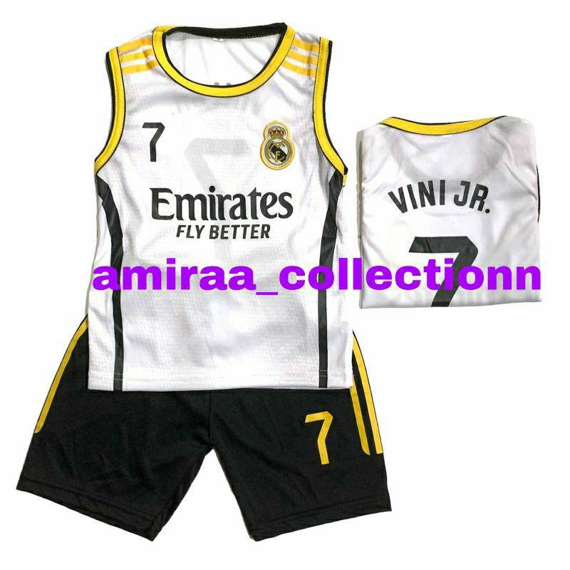 SETELAN BAJU JERSEY SINGLET SEPAK BOLA  TERBARU SET SINGLET MADRID PUTIH ANAK LAKI LAKI