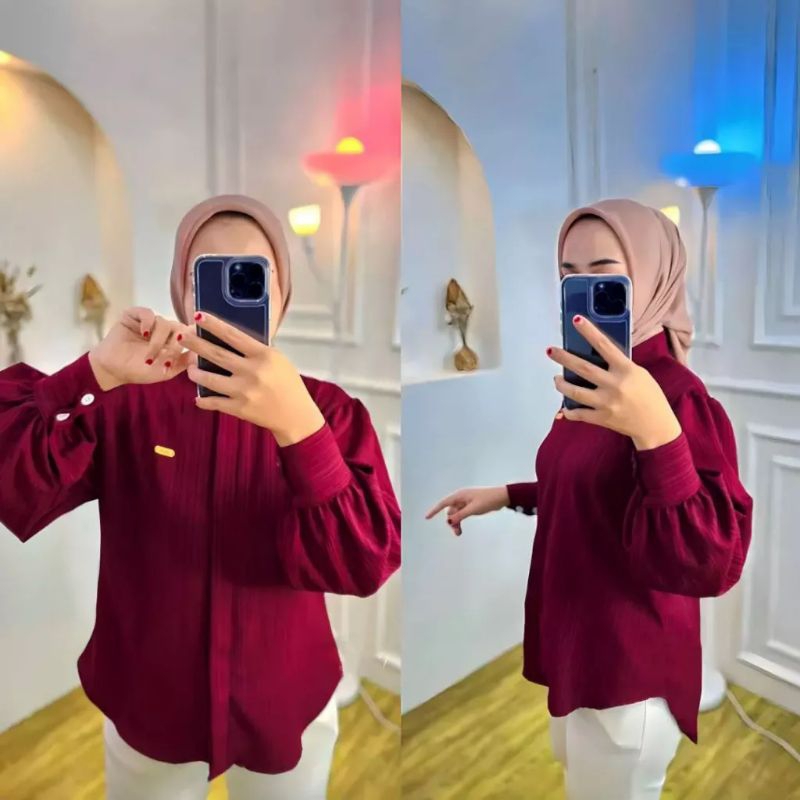 Blouse Kemeja Devanca Lady Crush Top Fashion Remaja Kekinian Baju Atasan Wanita Lengan Balon