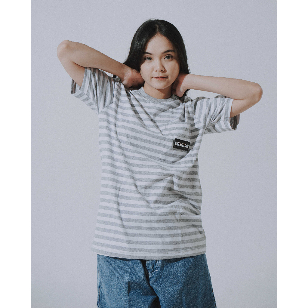 STRIPE T-SHIRT POCKET | BLACK WHITE | MISTY WHITE | SAGE WHITE | YIKESALLDAY