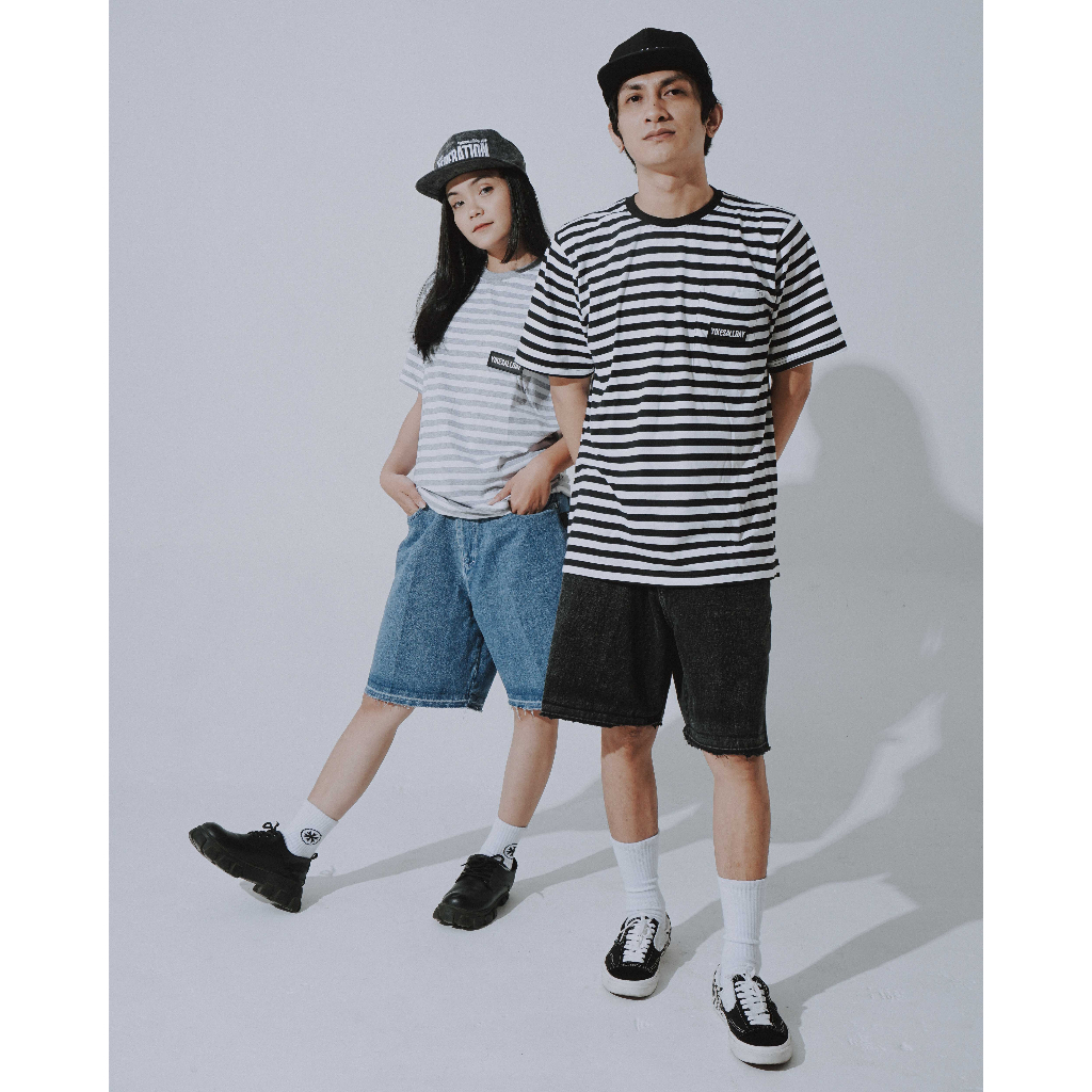 STRIPE T-SHIRT POCKET | BLACK WHITE | MISTY WHITE | SAGE WHITE | YIKESALLDAY