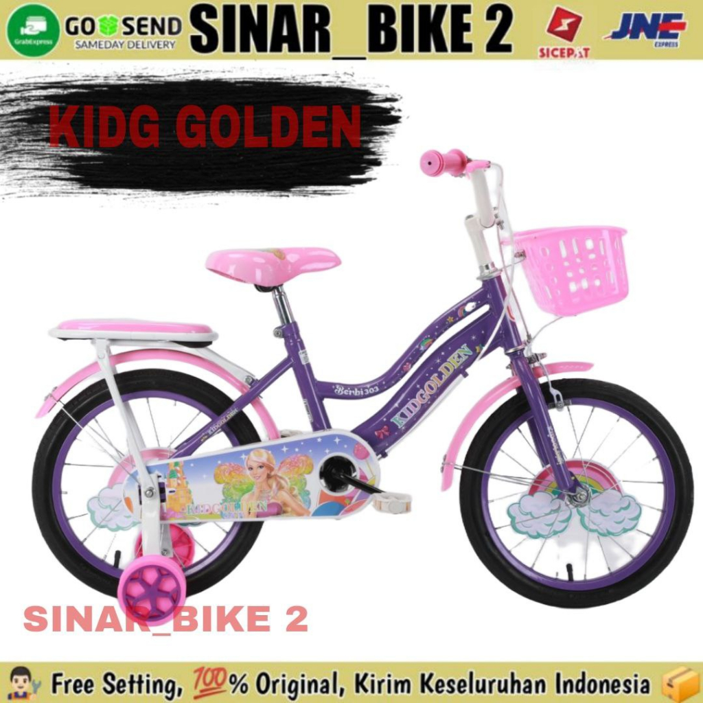 Sepeda Keranjang Anak Perempuan MINI GOLDEN Ukuran 12 16 18 Inch Keranjang